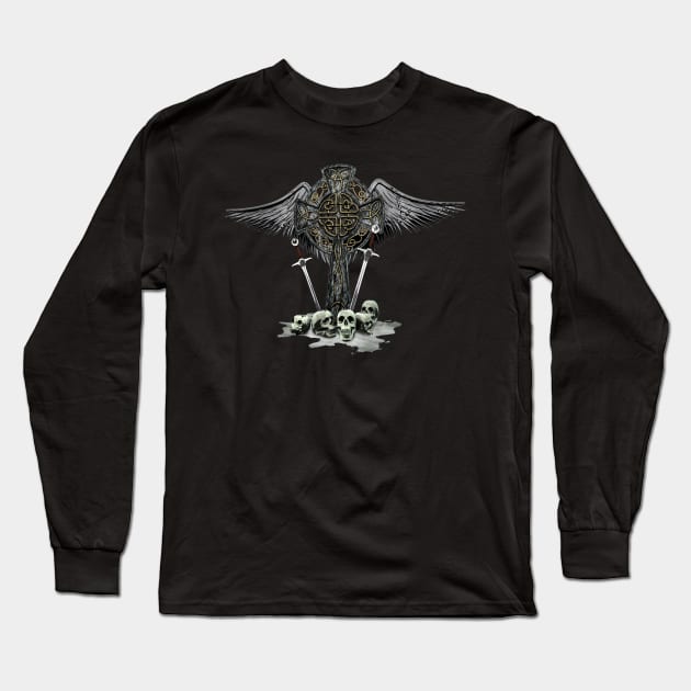 Fantasy Cross And Skulls Long Sleeve T-Shirt by macdonaldcreativestudios
